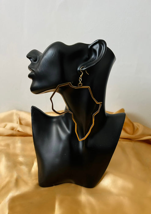 Gold Africa Map Outline Hook Earrings