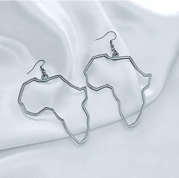 Silver Africa Map Outline Hook Earrings